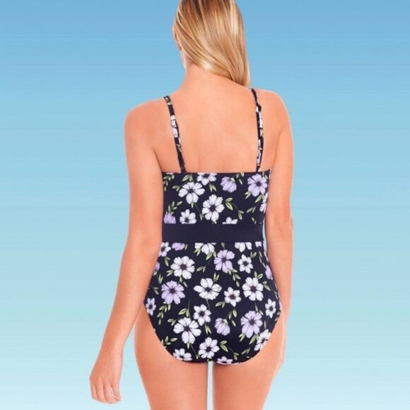 Miracle Brands Floral Belt One Piece Swimsuit Sz M - Picture 2 of 8